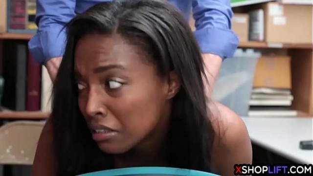 Busty ebony teen suspected and fucked by a mall cop